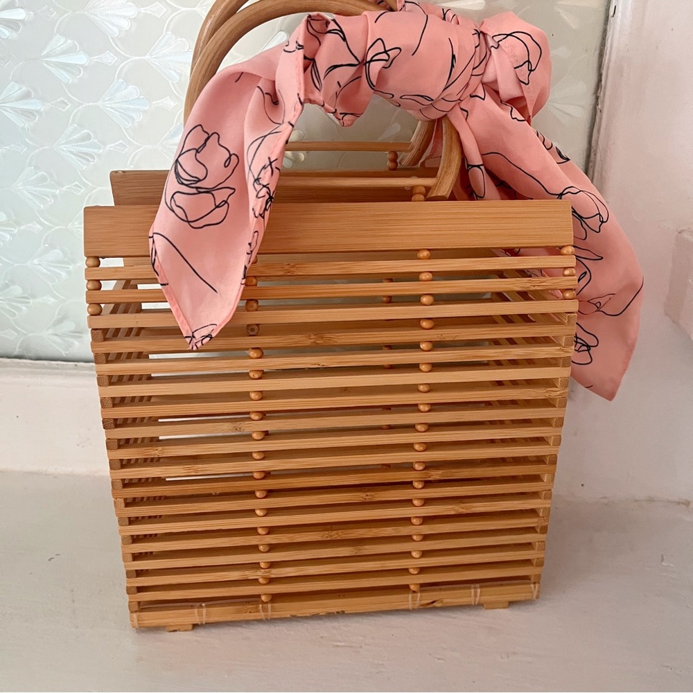 Vintage wooden purse with scarf